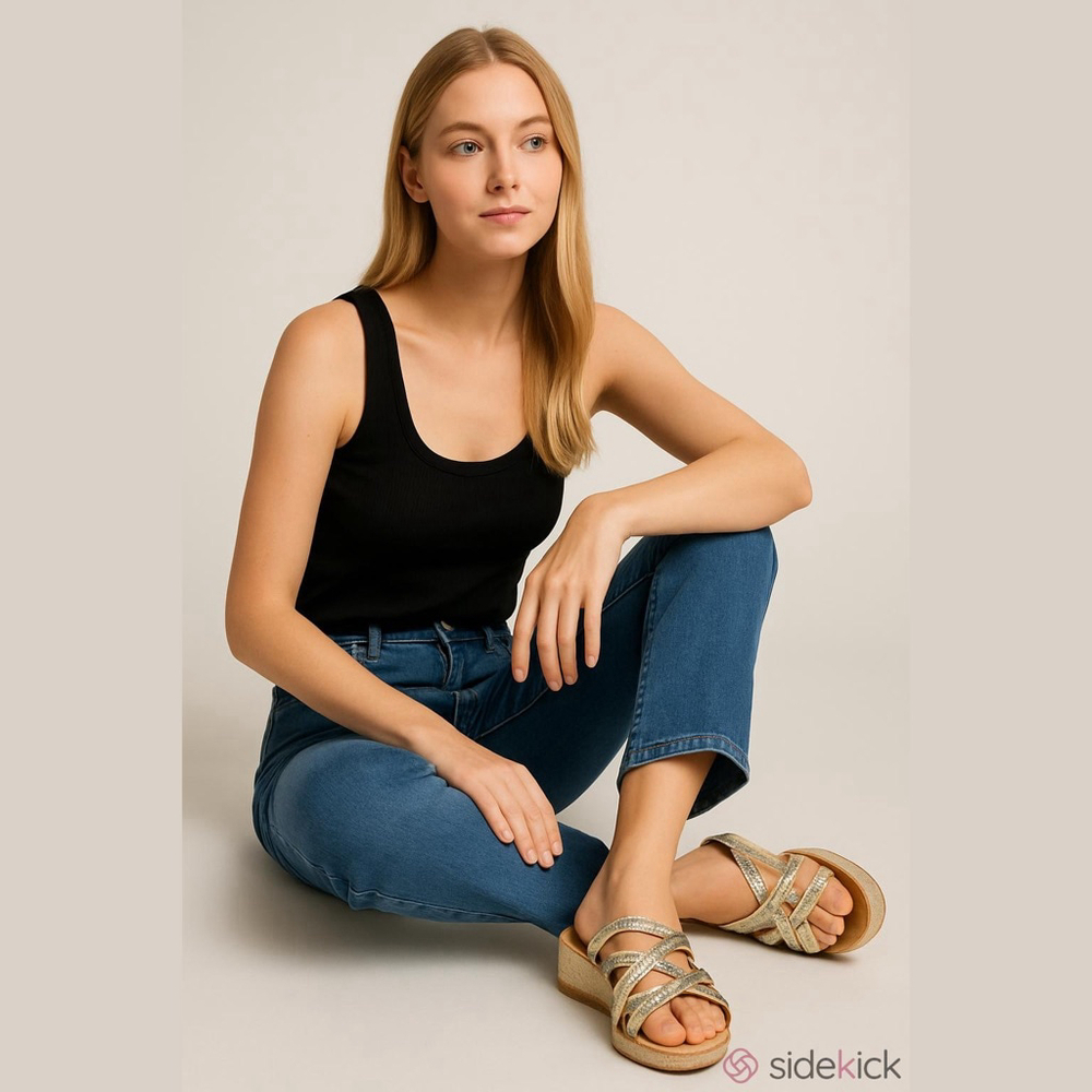 Fabio Maggenti Gold Silver Rhinestone Wedge Sandals 8M